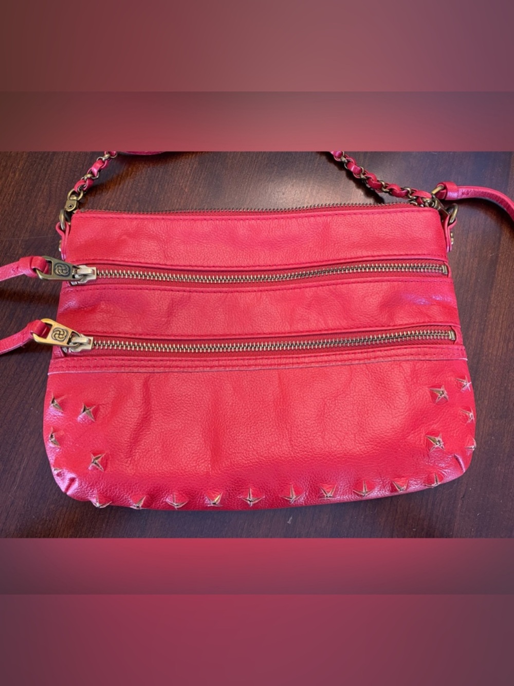 Elliot Lucca Messina Leather Pyramid Fire 3 Zip Crossbody Bag